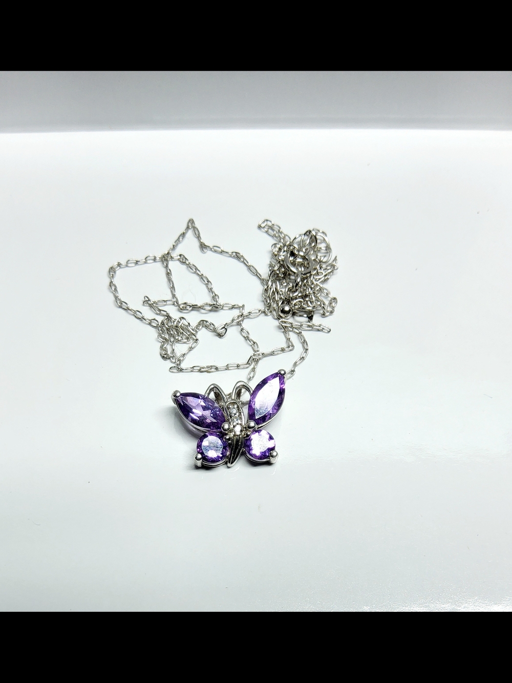 Sterling Silver 925 Butterfly Pendant Necklace with Purple Amethyst Gemstones